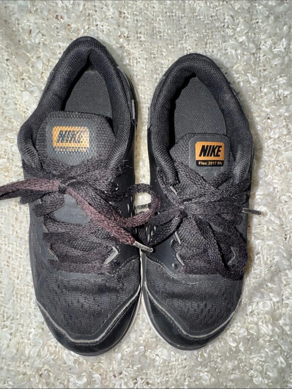 Nike Kids Black Sneakers with Gold Swoosh - Youth Athletic Shoes size 13C